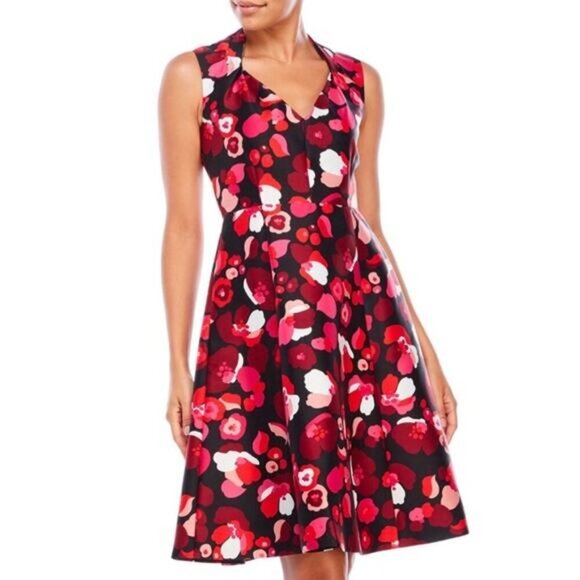KATE SPADE Falling Florals Sleeveless Fit And Flare Dress Womens Sz 2 Pink Red - Picture 3 of 11